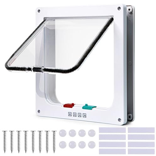 Parthan Cat Flap, 4 Way Locking Cat Door for Interior Exterior Safety White Wall Pet Kittens, Cat Flaps for Upvc Door, Weatherproof Petsafe Cat Flap,Dog Flap(Large Size, 23.5x25x5.5cm)