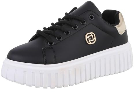Ital Design Damenschuhe Freizeitschuhe Sneakers Low, YH31-, Kunstleder, Schwarz Weiß, Gr. 41