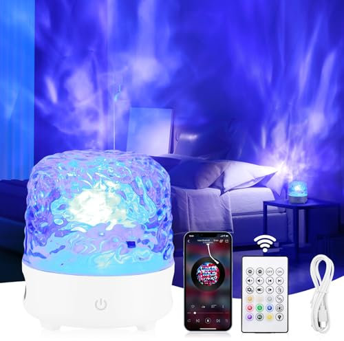 Wave Galaxy Projector Light with Wireless Bluetooth Speakers, Sensory Night Light with 16 Light Modes & Remote Control, Rechargeable Ocean Wave Ceiling Projector Light for Kids and Bedroom