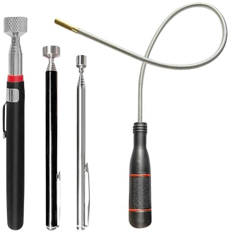 4 Piezas Herramienta Recogedor Magnético,Varillas Magnéticas Varilla Telescópica (1.5LB,5LB,10LB),5.5CM Herramientas de Recogida Iman Flexible,Recogedor Magnético Para Recoger Piezas