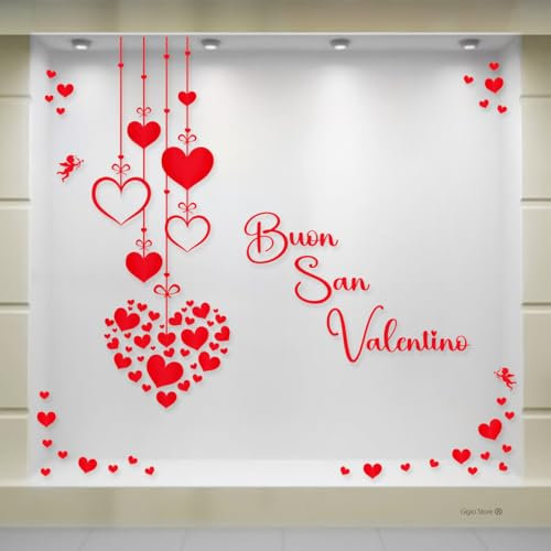Gigio Store Fensterbild zum Valentinstag, großes Format 3 x 2 Meter, Dekoration für Schaufenster, personalisierbar, elegantes und romantisches Design, abnehmbar, blasenfrei, geschnitzt ohne