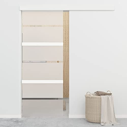 Homgoday Puerta corredera con Tope Suave Vidrio ESG y Aluminio 76x205 cm Puerta Corredera Puerta Corredera de Cristal Puerta Corrediza Moderna para Sala de Estar