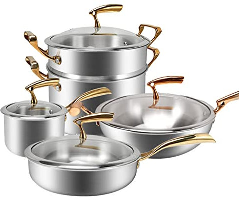 Juego de Utensilios de Cocina Olla para Sopa Olla para Leche Sartén Baño María Juego de ollas para cocinar Sartén Antiadherente para Cocina Cacerola Wok Cazuela