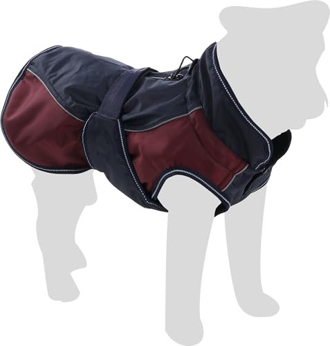 Flamingo Hundemantel Winter – Eisberg Dunkelblau & Bordeaux – M 45cm – Polyester – wasserabweisend – reflektierende Streifen – Bauchriemen mit Klettverschluss – Geschirröffnung