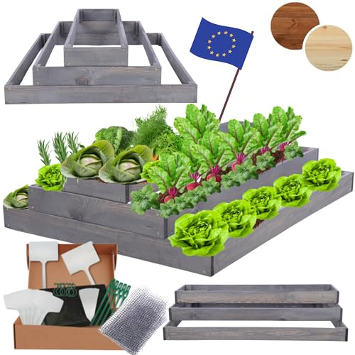 MODO24 Hochbeet Holz, Blumenkasten, Gartenbeet, 27x90x120cm, Grau | Robustes Kräuterbeet & Pflanzbeet aus Kiefernholz, Dekoratives Blumenbeet & Gartenbeet für Garten, Balkon & Terrasse