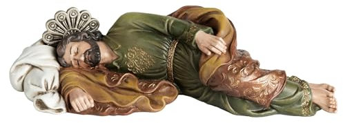 Grace4Joy Statue des schlafenden Heiligen Josef, traditionelle katholische Andachtsfigur, Grün und Gold
