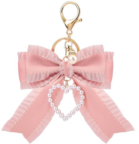 CREATCABIN Porte Clés Nœud Rose Breloque pour Sac Main Sac Dos Porte Clés Nœud Papillon Breloque Nœud Perlé Accessoires Porte Clés Forme Cœur avec Perles pour Femme Idéal pour Sac Sac Main Clés
