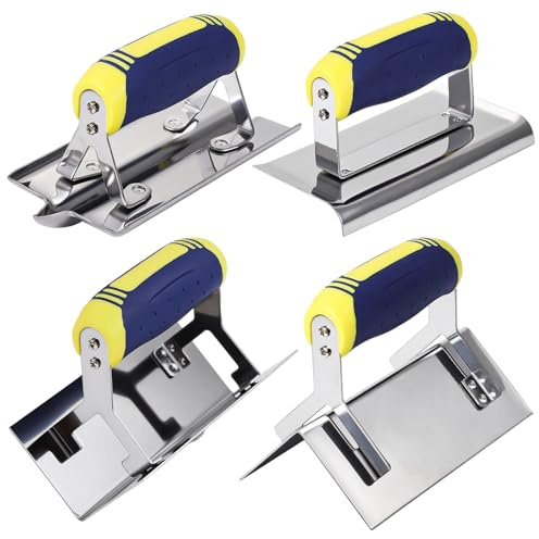 4 PCS Stainless Steel Concrete Tool Set, Includes Groover, Edger, Inside & Outside Corner Trowels, Anti-Rust Metal with Non-Slip Handle, Cement, Mortar, Plaster, Masonry Corner Finishing Work