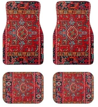 BedEuu Böhmische Autofußmatten, Set von 4, rutschfest, für alle Wetterbedingungen, universell, geeignet für Autos, SUVs, LKWs, türkisch-persisches Design Polyesterfaser (Persische Autofußmatten 5)