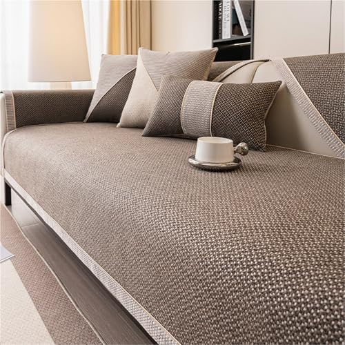 YHXAIQ Rutschfester Sofaschoner mit Waschbar Couch Cover, Baumwolle und Leinen Bezug für Sofa, Couch Überzug und Sofa Überzug Cord, Universeller Sofabezug mit Silikonunterseite(Brown,110 x 210cm)