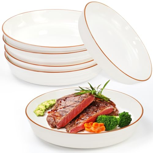 UHETLET Assiettes À Petit-Déjeuner Assiettes Pour Enfants Avec Rebord Lavables Au Lave-Vaisselle Plates Service De Table Blanc Fabriquées En Porcelaine Pour Servir Plates 6 Personnes