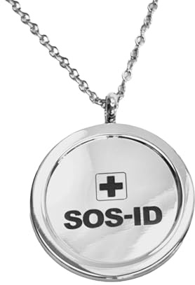 SOS-ID Kette Aura mit QR-Code – personalisierter SOS Anhänger rund – Digitaler Notfallpass als eleganter Schmuck – sofort abrufbare Gesundheitsinfo – sicher und stilvoll