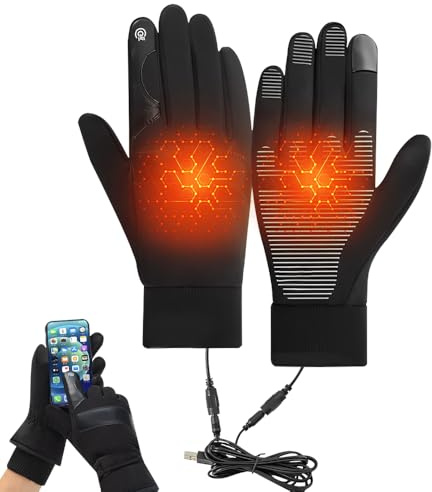 WDKXCN Beheizbare Handschuhe, Beheizte Handschuhe mit 3 Stufen Einstellbare Temperatur, Touchscreen Heizhandschuhe mit USB Angetrieben, Elektrische Handschuhes für Skifahren, Wandern, Schwarz/L