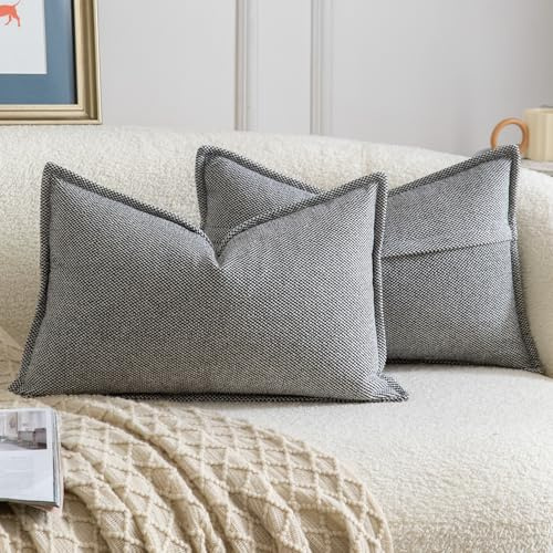 Madizz 2er Set Chenille Dekorativ Schwarz Weiß Kissenbezüge Weiche neutrale Wurfkissen für Sofa Boho Akzent Zierkissenbezüge für Schlafzimmer Wohnzimmer Modernes Zuhause Dekor 40x60 cm