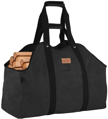 RANSENERS Sac de transport pourbois de chauffage et bûches avec gants – Grand sac à main en toile pouvant également servir de sac de courses