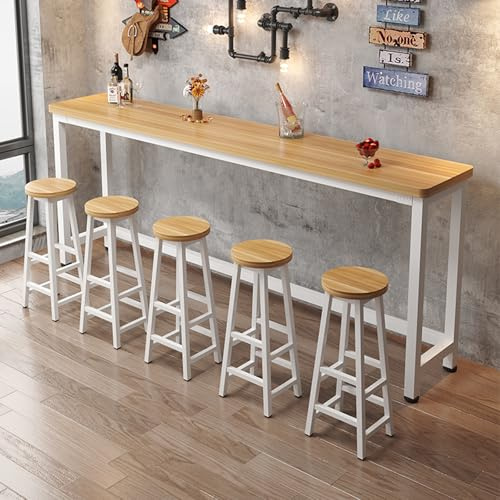 Mesas Altas de Bar Entraditas Recibidores Barra de Bar,Consola Rectangular mesa alta, Auxiliar para Cocina Larga y Estrecha.TamañO:39.4-94.5L x 15.7W x 41.3H WhiteFrame+lightwalnut 86.6