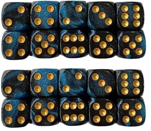 YUVKIN 20 Stücke D6 Würfel aus Acryl, Spielwürfel für Brettspiele, Rollenspiele, Tabletop-Spiele und Matheunterricht (16mm) (blau-Schwarze)