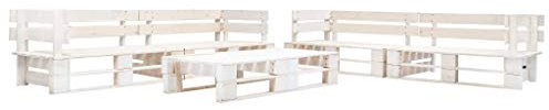 Ziaphsol 6-TLG. Paletten-Lounge-Set, Weiß imprägniertes Kiefernholz, 220x66x55cm, Gartenmöbel für Terrasse, Outdoor-Sofa und Couchtisch, witterungsbeständig