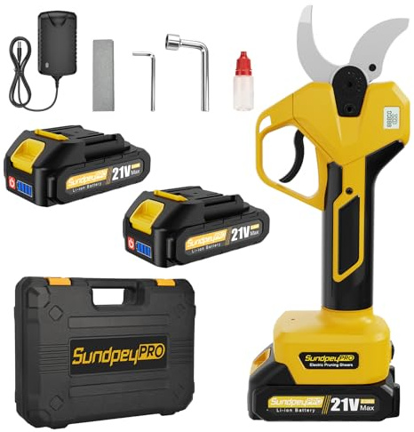 SundpeyPRO Kabellose Elektrische Astschere, Max 50mm Akku-Gartenschere | 2x 2,0Ah-Akkus und Tragetasche, Bürstenloser Motor, LCD Anzeige, für Makita 18V-Akkus, für Garten Obstgarten Zweige Sträucher