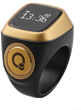 Smart IQibla- für Zikr Ring mit OLED-Display, Vibrationsalarm für Tasbih-Zählung und Gebetszeit-Erinnerung für Muslime, 40 mAh Akku, kompatibel mit iOS/Android(18mm Black)