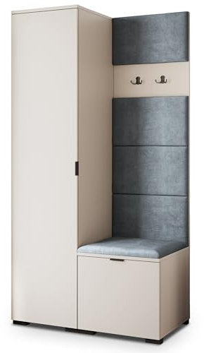 Masseno Flugarderoben Set Lori, Kleiderschrank-Set mit Sitzbank, Garderobenschrank Flur mit 3 Regalböden, Kaschmir