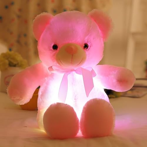 YIUNL Kreatives Licht Teddybär Plüschtier niedliches buntes leuchtendes Teddybär-Kissen Kuscheltiere Puppe für Kinder Geschenk 30cm rosa