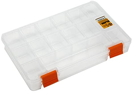 FORTE Tools Aufbewahrungsbox, Organizer, Transparent, Kunststoff, mit 12 Fächern, für Kleinteile, 23 x 15 x 3.3 cm