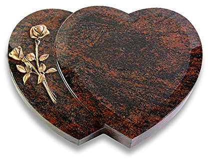 Grabplatte, Grabstein, Grabherz, Urnengrabstein Modell Amoureux 40 x 30 x 7 cm Aruba-Granit, poliert inkl. Gravur (Bronze-Ornament Rose 10)