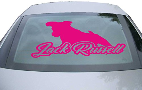 Indigos UG Auto Aufkleber Jack Russell Terrier mit Name pink - 600x233 mm - selbstklebender Sticker für Auto, Fenster, Bus oder LKW - Tuning