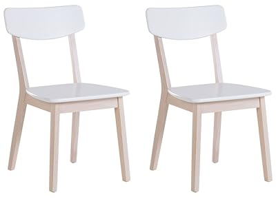 Beliani Conjunto de 2 sillas de Comedor Blancas con Patas de Madera Clara Estilo Retro Moderno Santos