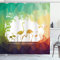ABAKUHAUS Flamingo Duschvorhang, Flamingo Wildtiere, Stoffliches Gewebe Badezimmerdekorationsset mit Haken, 175 x 240 cm, Türkis Lila Orange