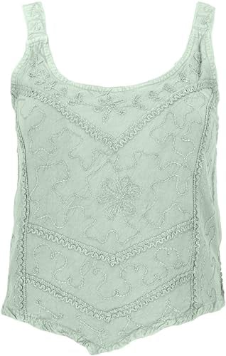 GURU SHOP Besticktes Top Chic, Hippie Top, Damen, Helles Salbeigrün, Synthetisch, Size:38