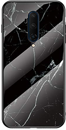 BRAND SET Hülle für OnePlus 7T Pro Rückseite Aus Gehärtetem Marmorglas und Hybrid-Hartschalenkoffer Aus Silikon Stoßfest und Kratzfest Handyhülle für OnePlus 7T Pro (Schwarz)