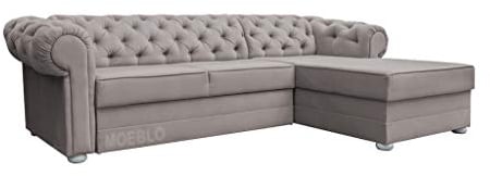 MOEBLO Chesterfield Ecksofa Sofa Couch Garnitur Stoff Samt (Velour) Glamour Wohnlandschaft - Avia (Beige, Ecksofa Rechts)