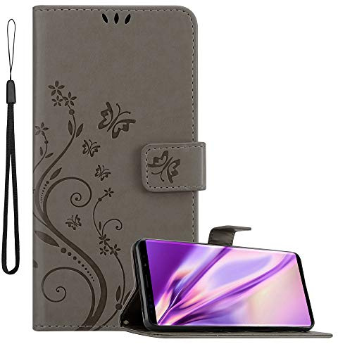 Cadorabo Hülle kompatibel mit Samsung Galaxy Note 9 Blumen Design aus Kunst Leder Flip Klappbare Stoßfeste Magnetische [Standfunktion] [Kartenfächern] Cover Hülle für Galaxy Note 9 Tasche in Grau