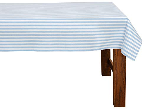 FILU Tischdecke 140 x 220 cm Hellblau/Weiß gestreift (Farbe und Größe wählbar) - hochwertig gefertigtes Tischtuch aus 100% Baumwolle