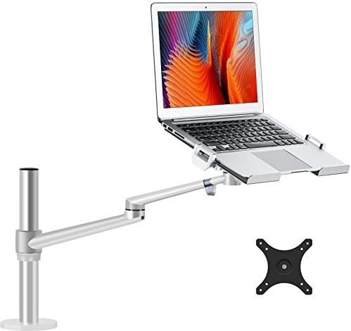 Viozon Laptop/Notebook/Projector Mount Stand, Height Adjustable Single Arm Mount Support 12-17 inch Laptop/Notebook/Tablet, Free Removable VESA 75X75 and 100X100 for Monitor 17-32 inch (Silver-1)