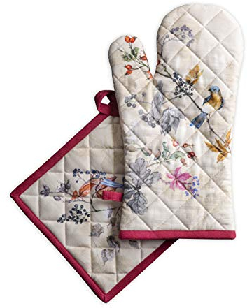Maison d' Hermine Equinoxe - Beige 100% Coton - Gant de Four (19cm x 33cm) et maniques (20cm x 20cm) - pour Barbecue, Cuisson, Four à Micro-Ondes, Grillades, Thanksgiving/Noël
