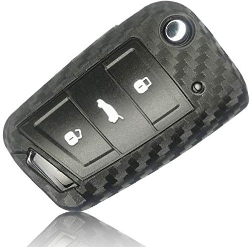 FOAMO Autoschlüssel Hülle Kompatibel mit VW Golf 7, SEAT, Skoda Autoschlüssel Silikon-Hülle Schlüssel-Hülle Schutz-Hülle für Autoschlüssel Carbon Schwarz