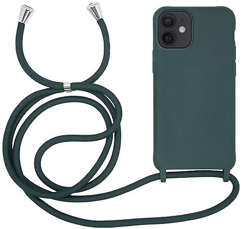 MyGadget Handykette für iPhone 12 Mini - [ Hülle mit verstellbaren Band ] - TPU Handyhülle mit Handyband zum Umhängen - Kordel Schnur Case Schutzhülle - Dunkel Grün