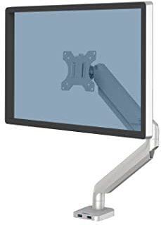 Fellowes Single Monitor Arm - Platinum Series Monitor Mount for 8KG 32 Inch Screens - Ergonomic Adjustable Monitor Arm Desk Mount - Tilt 45° Swivel 360° Rotation 360°, VESA 75 x 75/100 x 100 - Silver