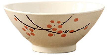 Tazón de Grano de Porcelana de 2 Piezas, Sopa de Ramen/ensaladera de 7 Pulgadas, ensaladeras, vajilla en Forma de Ciruela con glaseado de Nieve de Estilo japonés,Rojo