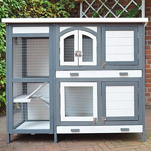 BB Loisir Cage Clapier Extérieur pour Lapins 122x42,5x104 cm Modèle- Miette 081 Gris-Blanc, L 122.00 x l 42.00 x H 104.00 cm