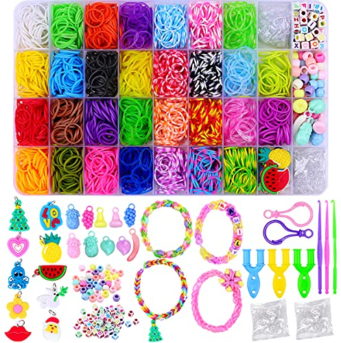 CGBOOM Loom Bänder Set Kinder,2000+ Stück DIY Gummibänder Kinder 30 Farben Loom Gummis Bands Loombänder für Armbänder,Halskette Mit Vielen Schönen Accessoires,Aufbewahrungsbox Strickwerkzeu