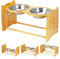 Taylor & Brown Large Raised Dog Bowls for Cats and Dogs - Bamboo Elevated Dog Cat Food and Water Bowls Stands Feeder Dishes with 2 Stainless Steel Bowls and Anti Slip Feet, 28.4cm high