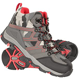 Mountain Warehouse Oscar Kinder-Wanderschuhe - Wildleder-Laufschuhe, Jungen und Mädchen, stabiler Grip, gefütterte Trekkingschuhe, knöchelhoch - Frühling Sommer Camouflage Kinder-Schuhgröße 34 DE