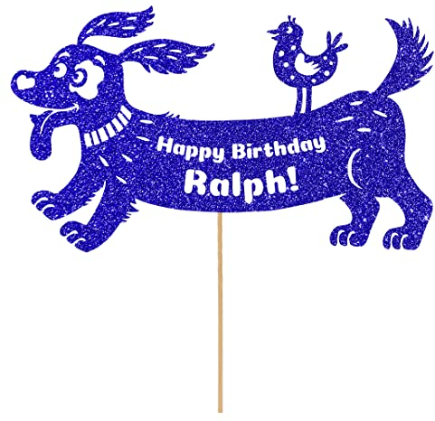 Personalised Birthday Dog Puppy Glitter Cake Topper- Bright Blue Any Name & Age Glitter Cake Decoration and Sprinkles - Happy Birthday Decorations - Personalised Toppers for Cakes by Cakeshop