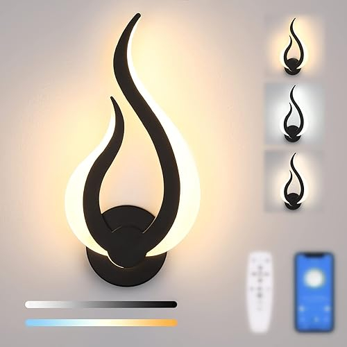 Lightess Smart 12W LED Wandlampe mit Fernbedienung Innen Wandleuchte Dimmbar 2700K-6500K Schwarz Wandlicht Up Down Beleuchtung für Kinderzimmer Wohnzimmer Schlafzimmer Flur Treppenhaus