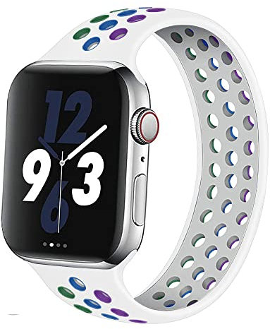 Correa de Silicona Compatible con Correa Apple Watch 42mm 44mm 45mm 49mm, Pulsera Deportiva Elástica Transpirable para iWatch Series 8 7 6 5 4 3 SE Ultra(S,Arcoiris Blanco)