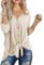 IWOLLENCE Women's Waffle Knit Tunic Knot Tie Blouse Long Sleeve Tops V-Neck Casual Loose Bat Wing Shirts (Oatmeal, L)